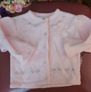 NWT Vintage Neiman Marcus Cardigan Silk Ribbon Embroidered Pink Sweater